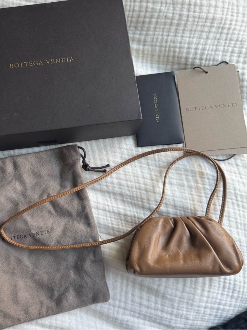 Bottega Veneta Tan Gathered Leather Mini Shoulder Bag / Coin pouch